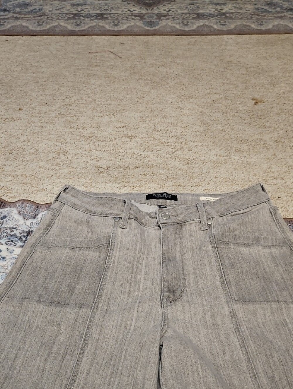 Judy Blue Light Gray Wide-Leg Flare Jeans with Front Seam Detail - Picture 3 of 10